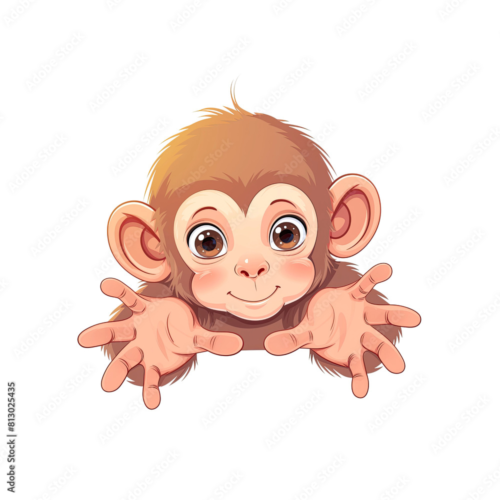 Cute Baby Monkey Cartoon Its Tiny Hands, Cartoon Illustration Cute Baby Monkey Cartoon Its Tiny Hands, Cartoon Illustration