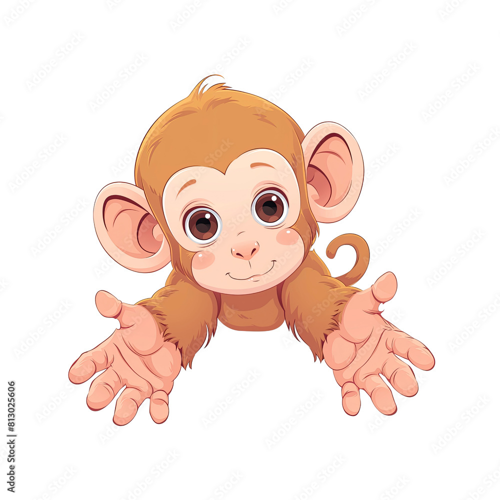 Obraz premium Cute Baby Monkey Cartoon Its Tiny Hands, Cartoon Illustration