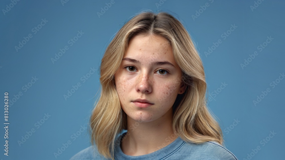 Portrait of a sad young blonde woman with acne Portrait of a sad young blonde woman with acne