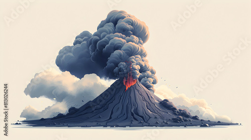 Flat design backdrop: Volcanic Ash Clouds concept   Ominous volcanic ash clouds billowing from an erupting volcano, a powerful display of nature s force. Isometric scene illustrati photo