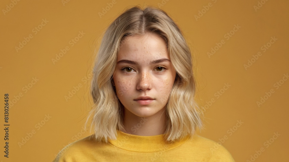 Portrait of a sad young blonde woman with acne Portrait of a sad young blonde woman with acne