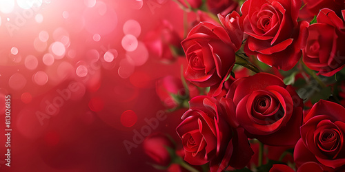 Red roses Valentine background for copy space text Flower frame Top view