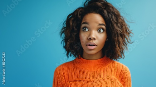 Surprised Young Woman in Orange photo