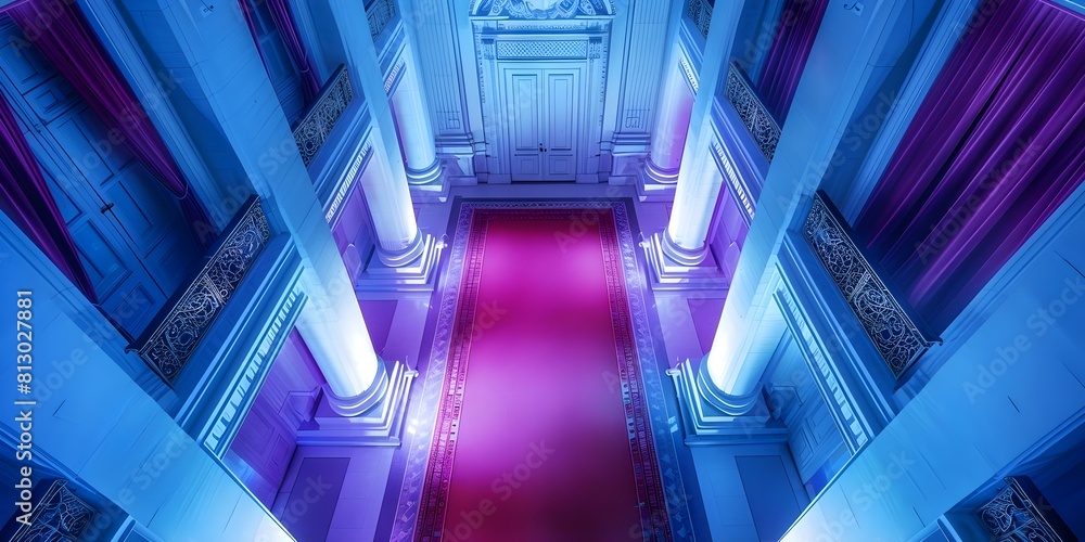 Obraz premium Elegant room with a red carpet for a luxurious feel and ambiance. Concept Luxury Decor, Red Carpet, Elegant Room, Opulent Design