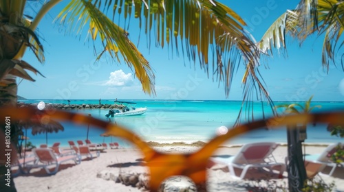 view of the beach through sunglasses. summer day