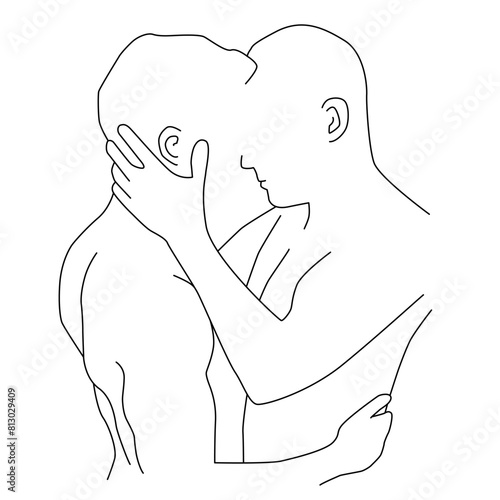two guys kissing and hugging 