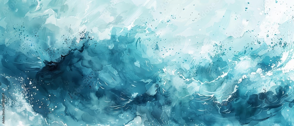 Flowing watercolor textures in shades of blue and aqua paint a tranquil ocean wave, offering a magical fairytale vibe for childrens story illustrations Flowing watercolor textures in shades of blue and aqua paint a tranquil ocean wave, offering a magical fairytale vibe for childrens story illustrations