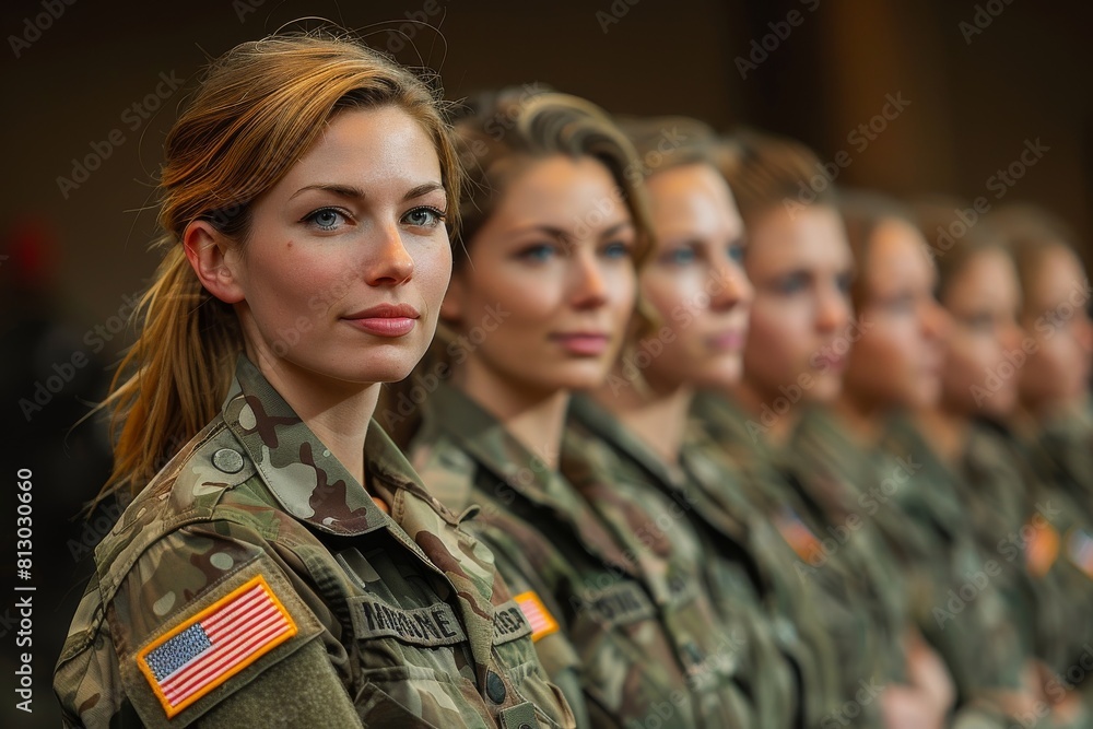 Well-composed image of a row of female soldiers in uniform, showing unity and professionalism