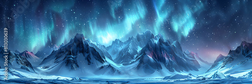 Vivid Northern Lights Dance Over Snow Capped Mountains in Mesmerizing Winter Landscape   Photo Realistic Aurora Concept