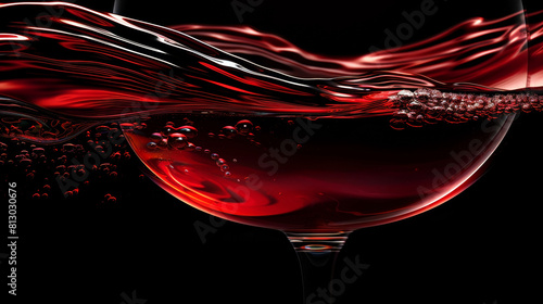 Elegance in Every Sip, This visually striking image of rich, red wine swirling in a glass captures the essence of luxury and taste, perfect for wine tastings and upscale dining promotions