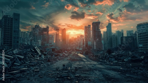 ruined city disaster in post apocalyptic style photo