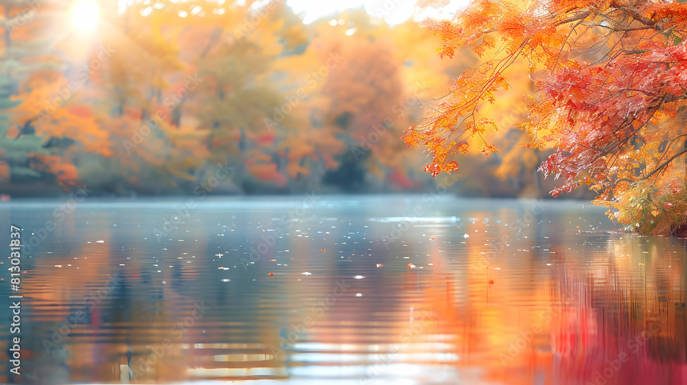 Autumn Serenity by the Lake: Fall colors surrounding a serene lake, reflecting vibrant orange and red hues in its still waters. Autumn Serenity by the Lake: Fall colors surrounding a serene lake, reflecting vibrant orange and red hues in its still waters.