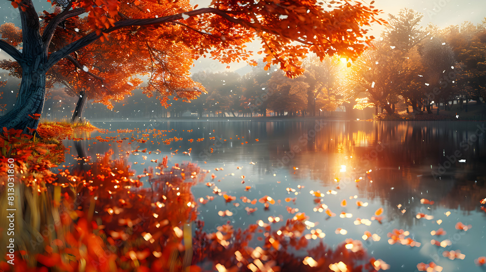 Autumn Serenity by the Lake: Fall Colors Reflecting in Still Waters