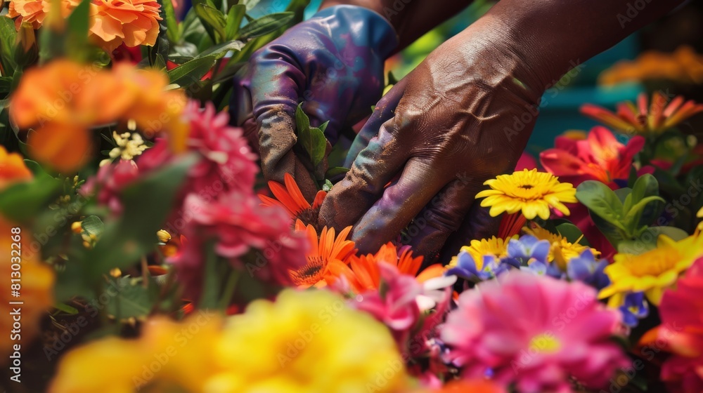 Hands Amidst a Flowerbed