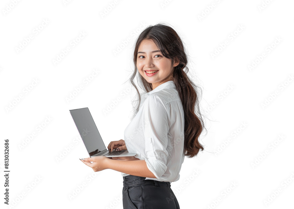 Southeast Asian Woman with Laptop Smiling Southeast Asian Woman with Laptop Smiling