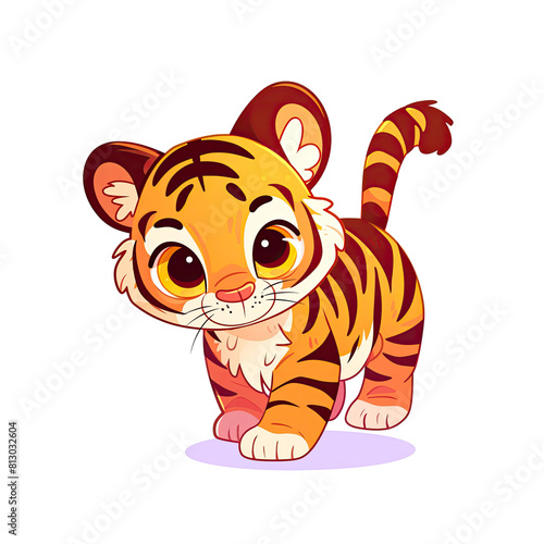 Cute Tiger Cartoon Its Striped Fur Glowing  Cartoon Illustration