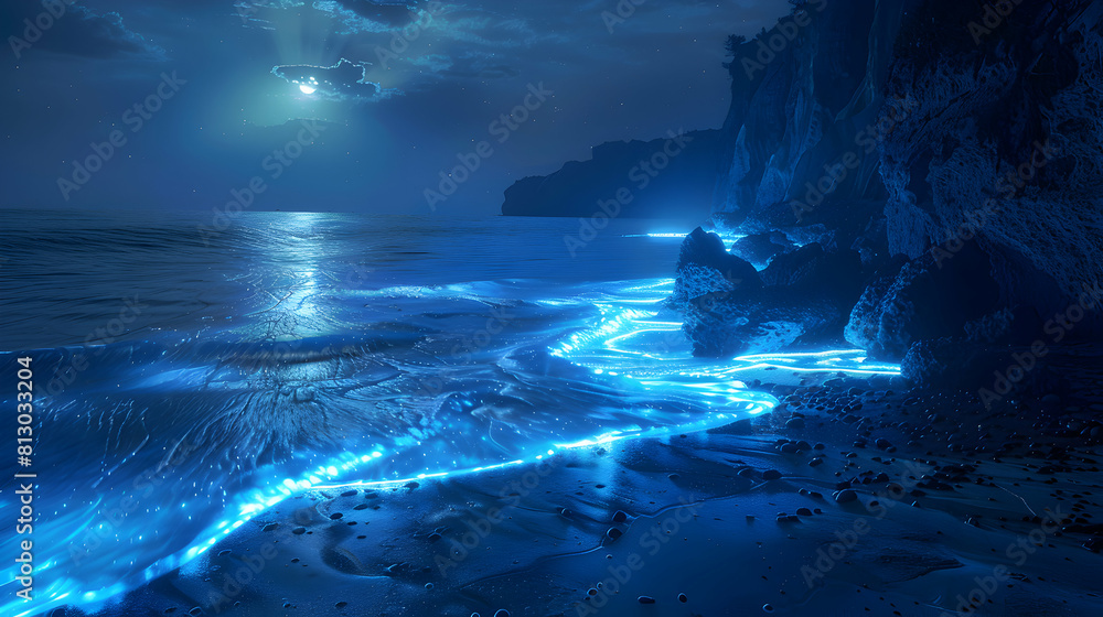 Bioluminescent Tide: The Mesmerizing Glow of Nature s Light Show on the Beach and Rocks
