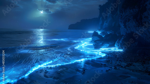 Bioluminescent Tide: The Mesmerizing Glow of Nature s Light Show on the Beach and Rocks