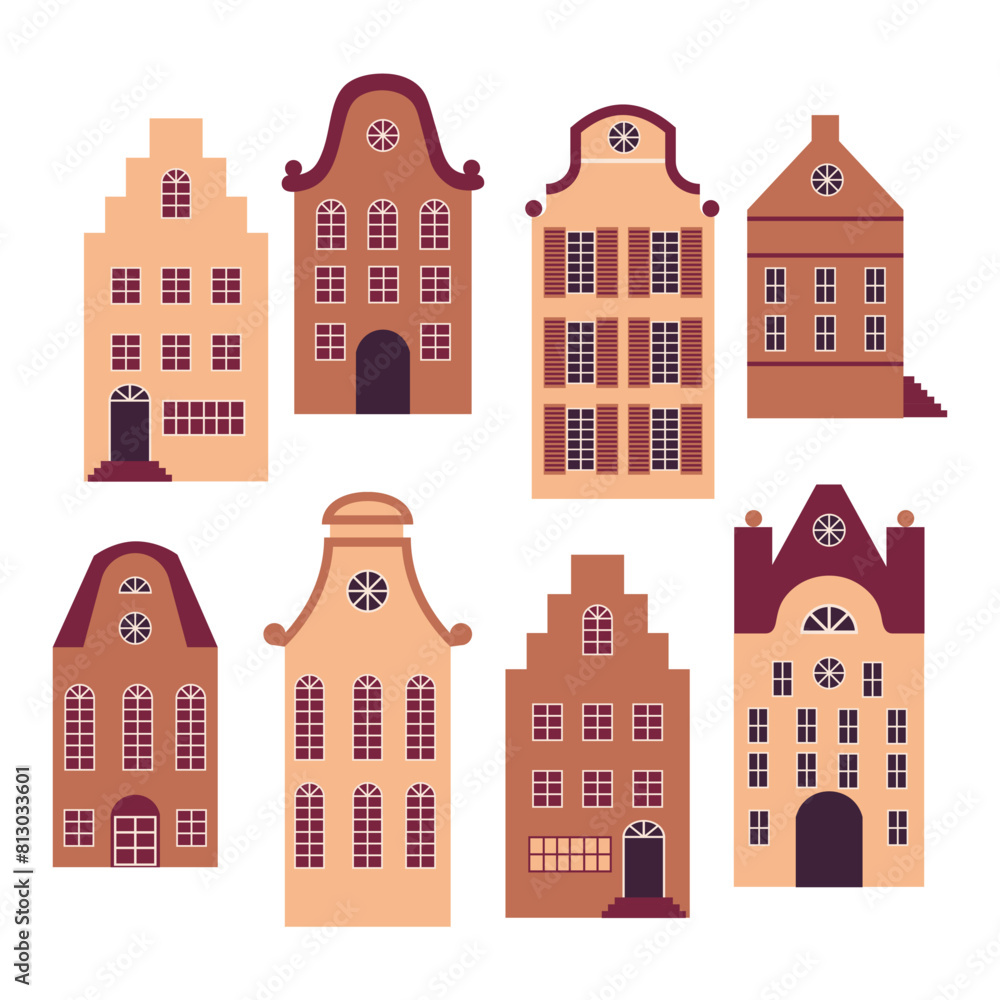 Amsterdam city. Dutch houses. vector illustration on white background 3