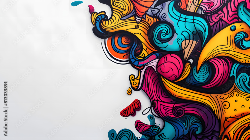Colorful doodles pop on a white surface, perfect for adding text Colorful doodles pop on a white surface, perfect for adding text