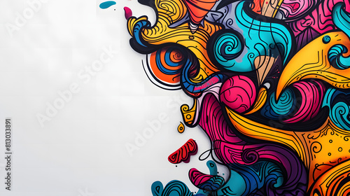 Colorful doodles pop on a white surface, perfect for adding text