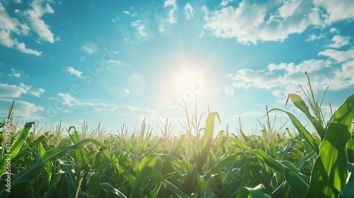 Stunning cornfield view under a vivid sky  ideal for agriculture themes.