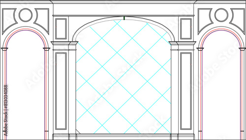 Vector sketch illustration of European ethnic vintage classic old house interior design