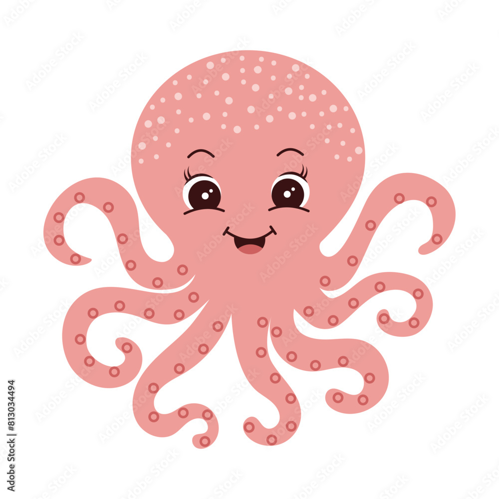 Cartoon octopus Ocean animal Exotic underwater cute creature Marine life Isolated Backgrounds Flat style Cartoon octopus Ocean animal Exotic underwater cute creature Marine life Isolated Backgrounds Flat style