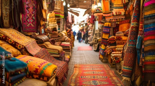 Moroccan market filled with colorful handmade carpets © AlfaSmart
