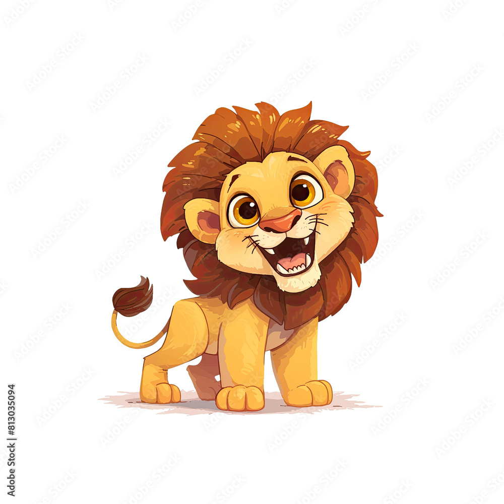 Obraz premium Endearing Baby Lion Cartoon Its Mane, Cartoon Illustration