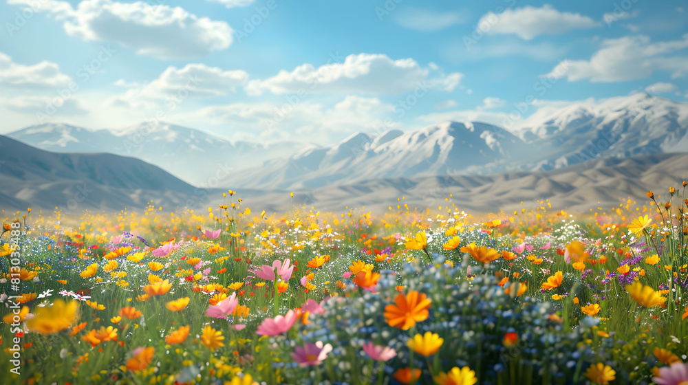 Vibrant Desert Wildflowers: A Photo Realistic Capture of Resilience and Life as the Arid Landscape Blooms into a Floral Wonderland