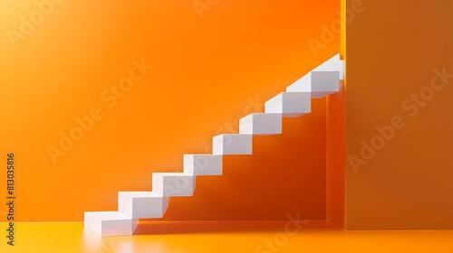 Minimalist Staircase Design in a Vibrant Orange Room. Modern Interior Concept. Stairs Leading Upward  Symbolizing Growth and Success. AI