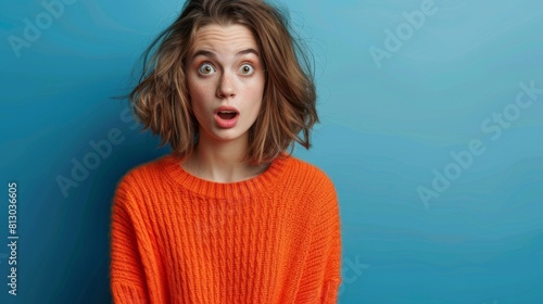 Woman in Orange Knitwear Surprised photo