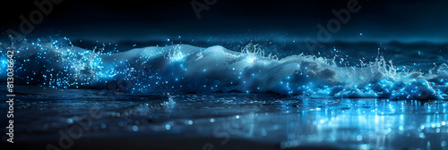 Glowing Waves at Midnight: Bioluminescent Ocean Illumination © Gohgah
