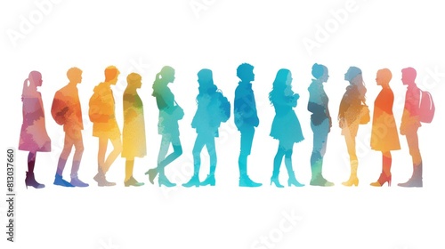 Varied silhouettes of individuals in a line  showcasing diversity and inclusion