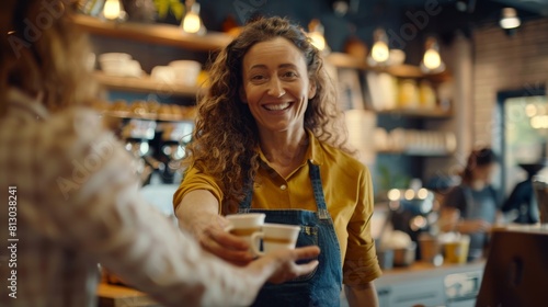 Barista Serving Coffee with Smile photo