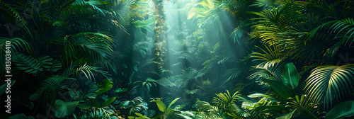 Lush Rainforest Undergrowth  The vibrant ecosystem of a tropical rainforest captured in stunning photorealism  showcasing the diverse plant species thriving in this rich environmen