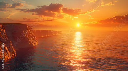Golden Hour Beauty: Majestic Coastal Cliffs at Sunset Captured in Stunning Photorealistic Detail