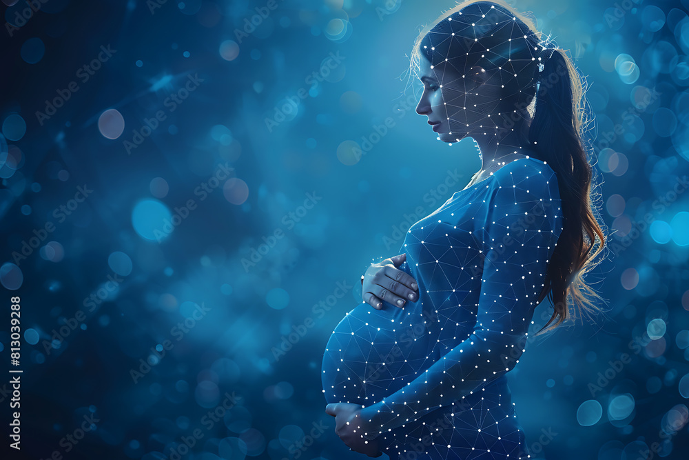 A pregnant woman cradles her newborn, symbolizing new life and preparation for childbirth. Illustrates pregnancy concept, baby-mother communication, and maternity care A pregnant woman cradles her newborn, symbolizing new life and preparation for childbirth. Illustrates pregnancy concept, baby-mother communication, and maternity care