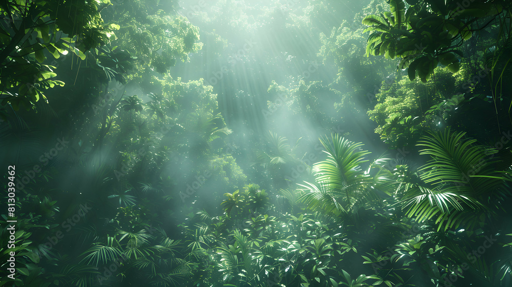 Exploring the Lush Rainforest Canopy in an Ancient Old Growth Forest: A Magnificent Photo Realistic Image Capturing Life and Mystery in Nature s Heart.