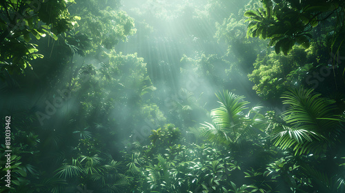 Exploring the Lush Rainforest Canopy in an Ancient Old Growth Forest: A Magnificent Photo Realistic Image Capturing Life and Mystery in Nature s Heart. © Gohgah