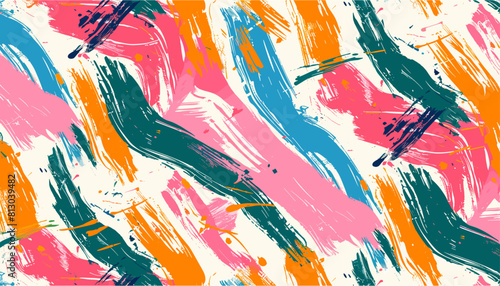 Seamless pattern illustration of colorful abstract brush stroke painting, modern paint line background, fun color, messy graffiti sketch wallpaper print, Art, design, vibrant, creative, texture.