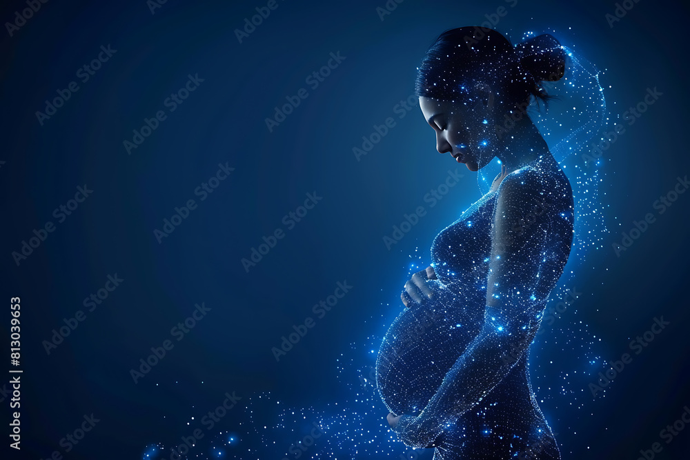 A pregnant woman cradles her newborn, symbolizing new life and preparation for childbirth. Illustrates pregnancy concept, baby-mother communication, and maternity care A pregnant woman cradles her newborn, symbolizing new life and preparation for childbirth. Illustrates pregnancy concept, baby-mother communication, and maternity care