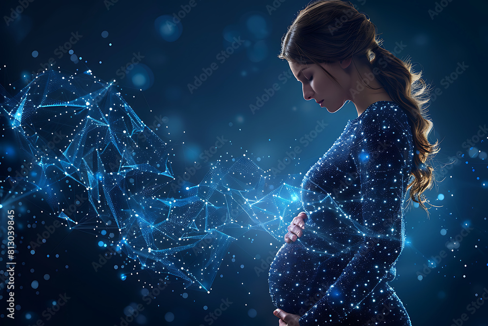 A pregnant woman cradles her newborn, symbolizing new life and preparation for childbirth. Illustrates pregnancy concept, baby-mother communication, and maternity care A pregnant woman cradles her newborn, symbolizing new life and preparation for childbirth. Illustrates pregnancy concept, baby-mother communication, and maternity care