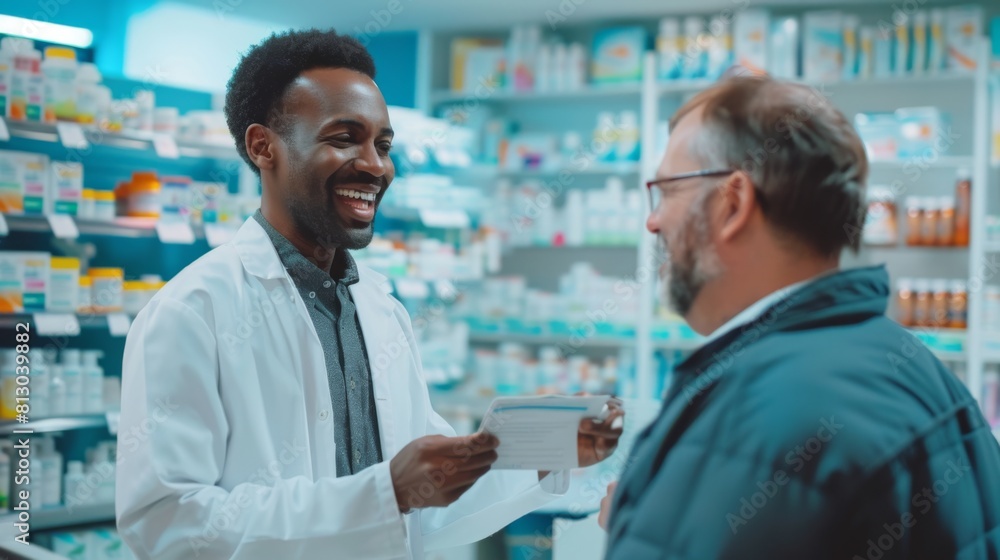 Smiling Pharmacist Assisting Customer