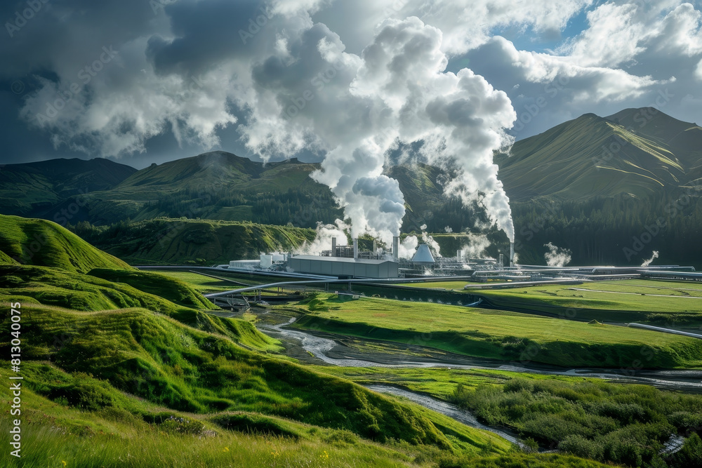 Geothermal Plant Stands Firm Amid Raging Thunderstorm