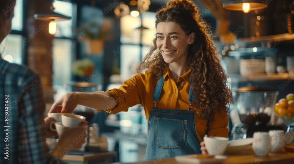A Friendly Waitress Serving Coffee A Friendly Waitress Serving Coffee