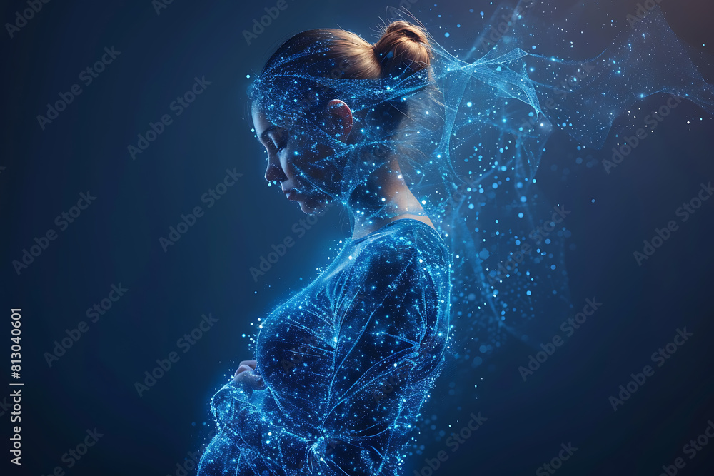 A pregnant woman cradles her newborn, symbolizing new life and preparation for childbirth. Illustrates pregnancy concept, baby-mother communication, and maternity care A pregnant woman cradles her newborn, symbolizing new life and preparation for childbirth. Illustrates pregnancy concept, baby-mother communication, and maternity care