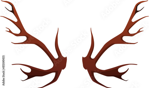 Animal horns. Cartoon bones hunter trophy, pairs of ram cow deer moose antlers flat style, wildlife decoration concept. Vector isolated set