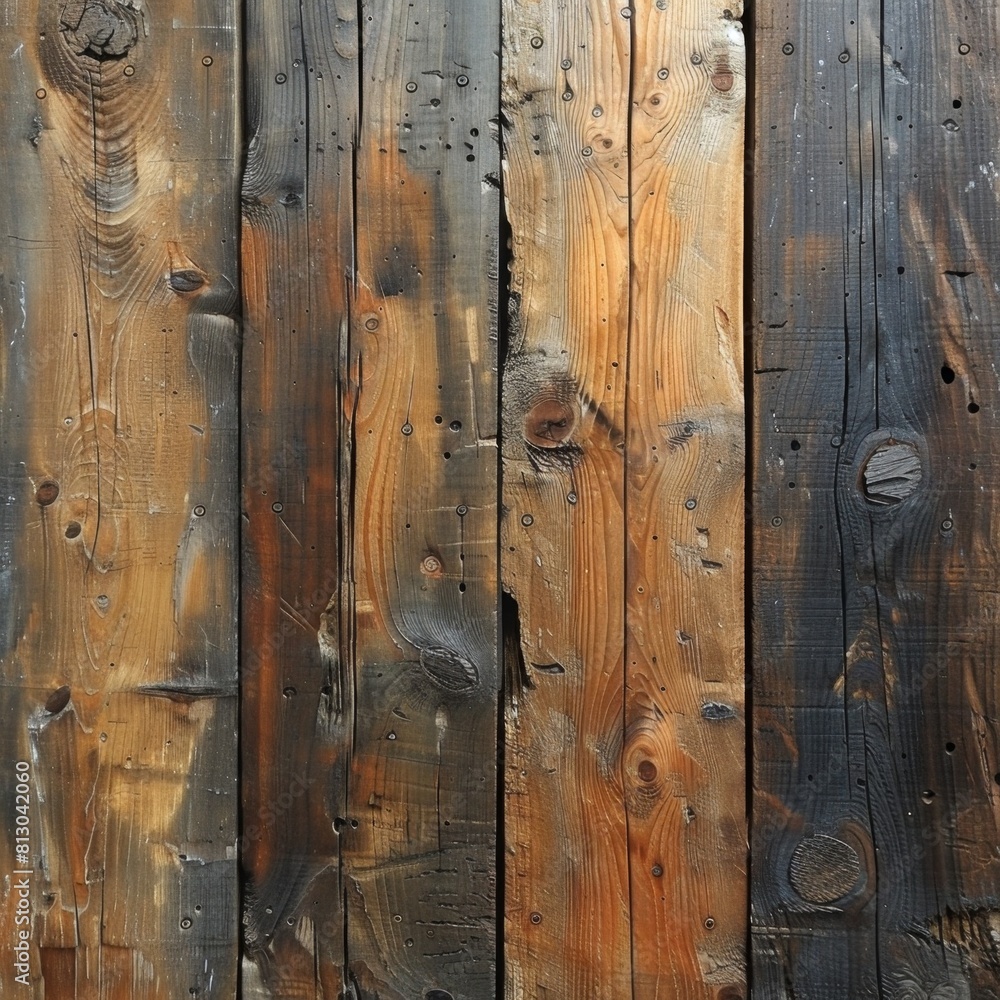 Obraz premium Old brown rustic dark grunge wood wall or floor or table texture, wooden background banner, vertical banner，Rustic Elegance: 4K HD Wallpaper Showcasing the Beauty of Weathered Wood Texture